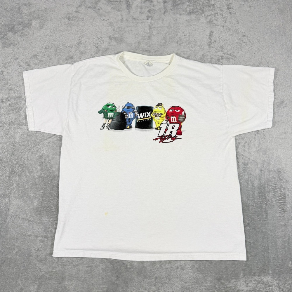 Delta Mens XL T-Shirt NASCAR Kyle Busch 18 M&M's Wix Filters White Graphic Tee
